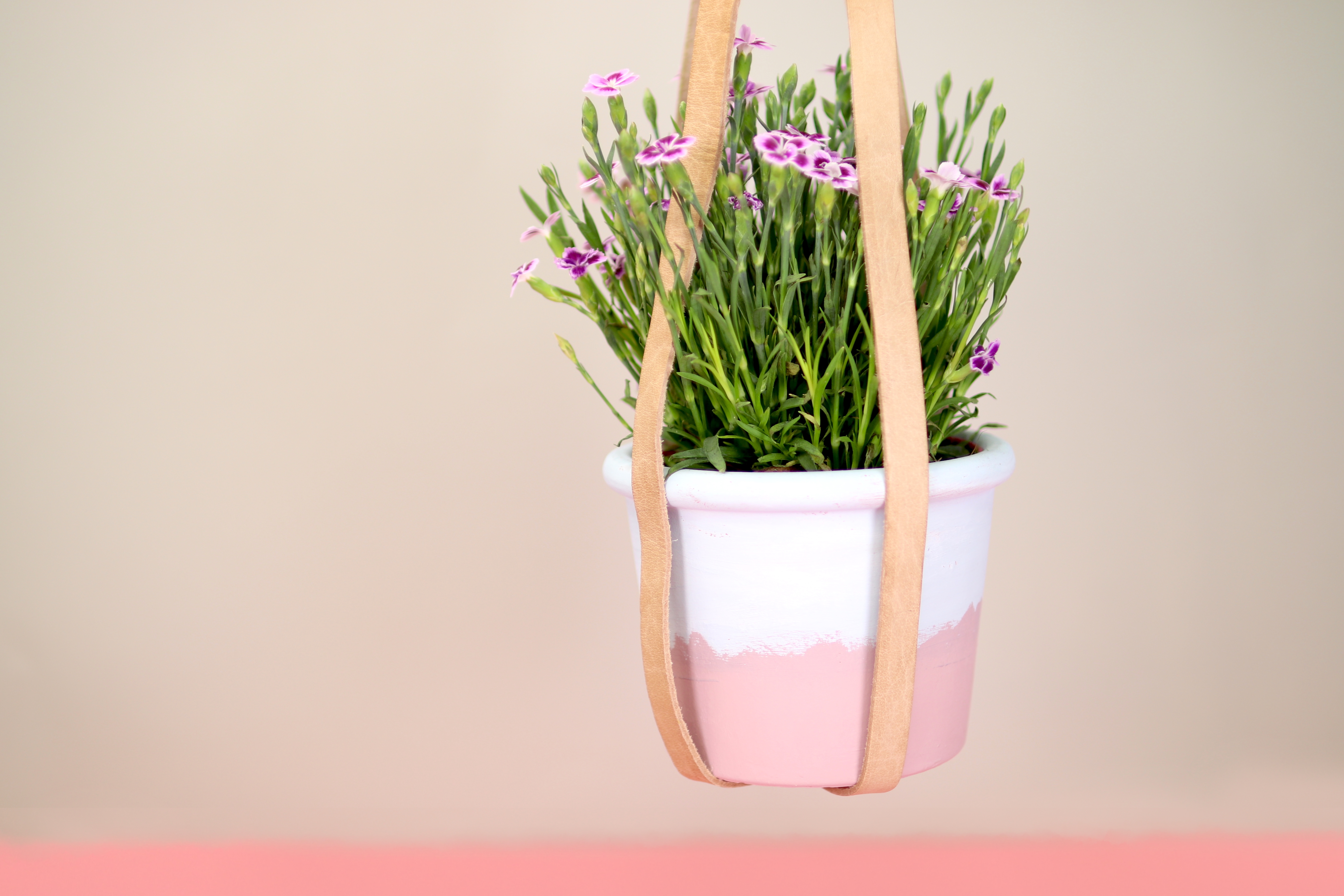Die fretige Blumenampel mit Lederriemen, ein DIY von Pink Kisses